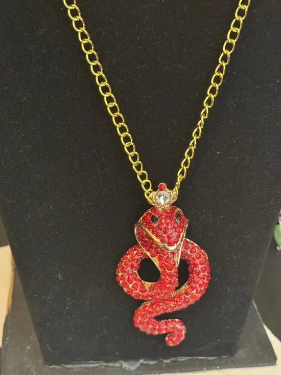 Gold-Tone Necklace with Red Crystal Snake Pendant - Picture 1 of 1